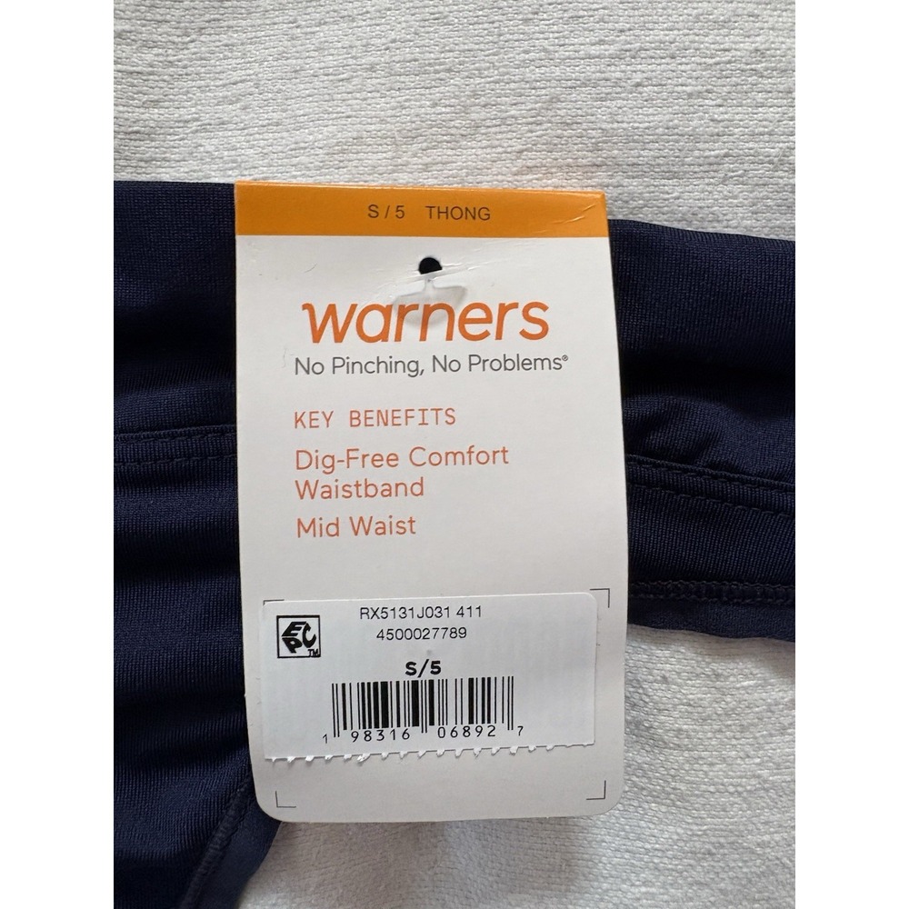 NEW Warners Thong No Pinching No Problems Thong Women's Blue Panty Size Small 5 - Picture 2 of 4